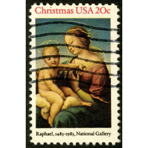 Timbre Oblitéré Usa 20c, Christmas, Raphael 1483-1983, National Gallery