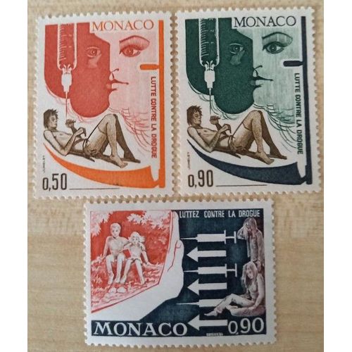 Série De 3 Timbres Neufs Monaco, Lutte Contre La Drogue, Un Timbre À 0,50f Et Deux Timbre À 0,90f Chacun.