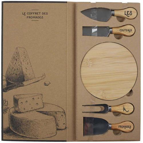 Coffret à fromages planche en hévéa et 4 couteaux