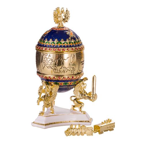 Oeuf à la Fabergé / boîte à bijoux Chemin de fer transsibérien 12,5 cm, bleu