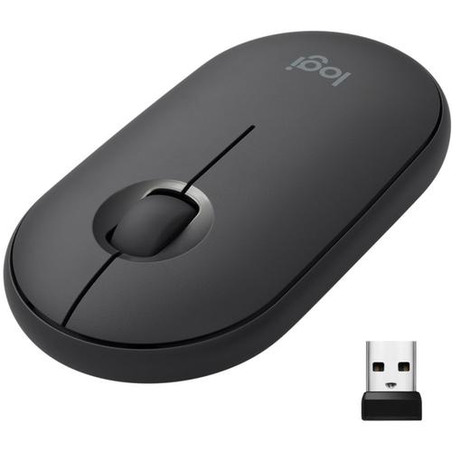 Logitech Pebble M350 - Souris - optique - 3 boutons - sans fil - Bluetooth, 2.4 GHz - récepteur sans fil USB - graphite