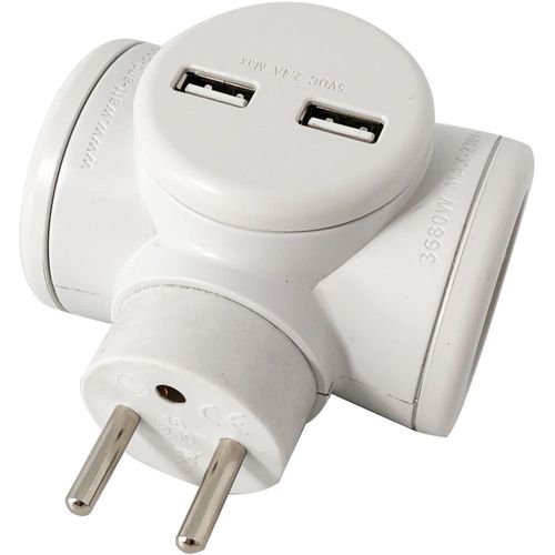 Multiprise Watt And Co Biplite 2x16A rotative + USB 2.4A Blanc