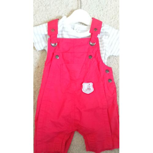 Ensemble Bébé Garçon Salopette Rouge + Haut "Berlingot" Taille 3 Mois Idée Cadeau