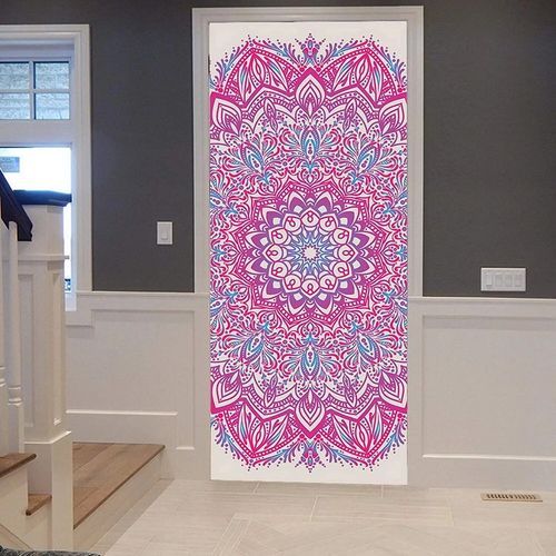 Autocollant de Porte à Fleurs de Style Bohème Rétro Ethnique,Affiche Murale,Papier Peint,Décor de Chambre à Coucher