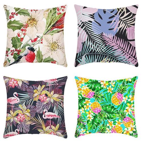 Lot De 4 Taies D¿Oreiller Housse De Coussin À Motif Floral Et Oiseau De Style Nordique (Noyau D¿Oreiller Non Inclus)