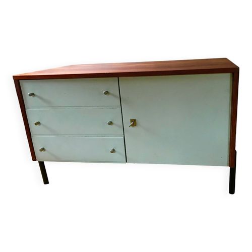 Buffet En Teck Et Laque Blanche 1960 Bois