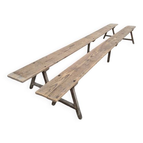 Paire De Bancs De Ferme En Chne Et Sapin 1900 Bois