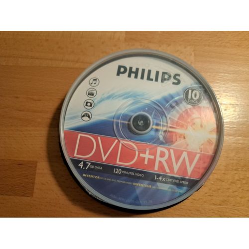 DVD+RW Philips 4.7GB 120 min - Boite de 10 DVD, sous scellé.