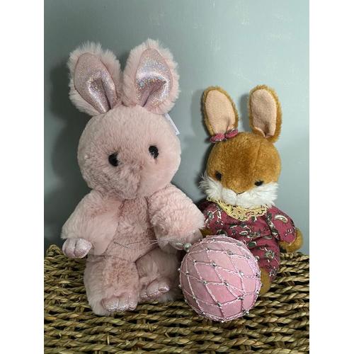 Duo Lapin Peluche Rose Paillettes