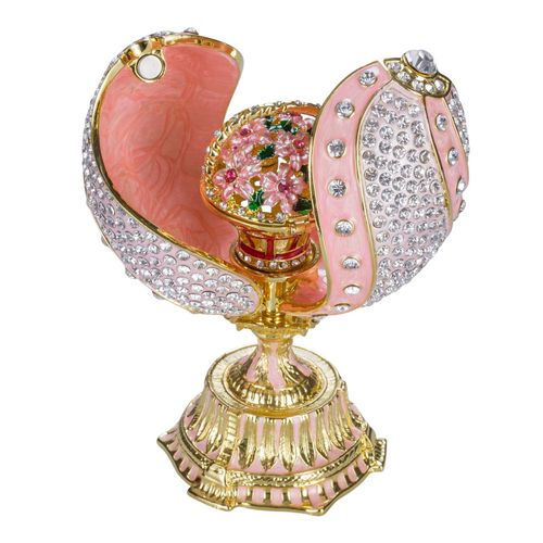 Oeuf à la Fabergé torsadé avec panier de fleurs 12 cm, rose
