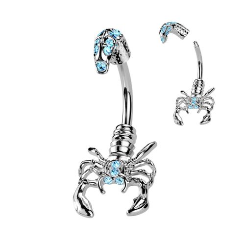 Piercing Nombril Ventre Boule Scorpion Bijoux Acier Chirurgical Inoxydable Anti Allergique Banane Barbell Scorpio Bleu Lovepiercing