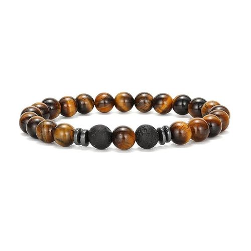 Bracelet Elastique Pierre Naturelle Oeil De Tigre Marron Pierre De Lave Volcanique Perle 6mm Lithothérapie Création Artisanale Française Lovepiercing