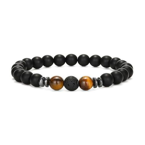 Bracelet Elastique Pierre Naturelle Noir Mat Oeil De Tigre Marron Et Pierre De Lave Volcanique Perle 6mm Lithothérapie Création Artisanale Française Lovepiercing