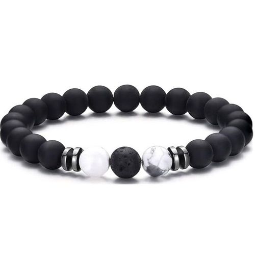 Bracelet Elastique Pierre Naturelle Noir & Blanc Perle 6mm Lithothérapie Création Artisanale Française Lovepiercing