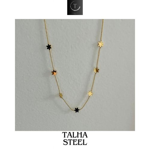 Collier En Acier Fleurs Dorée