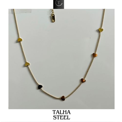 Collier En Acier Coeurs Dorée 