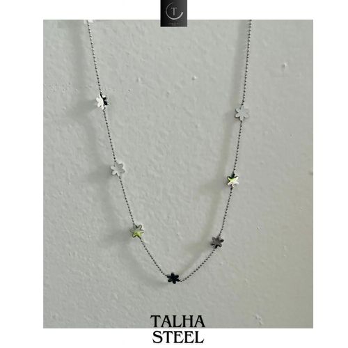 Collier En Acier Fleurs Argenté