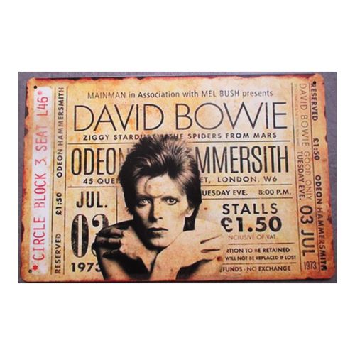 Plaque Dawid Bowie Style Concert 30x20cm Tole Aspect Vieillit