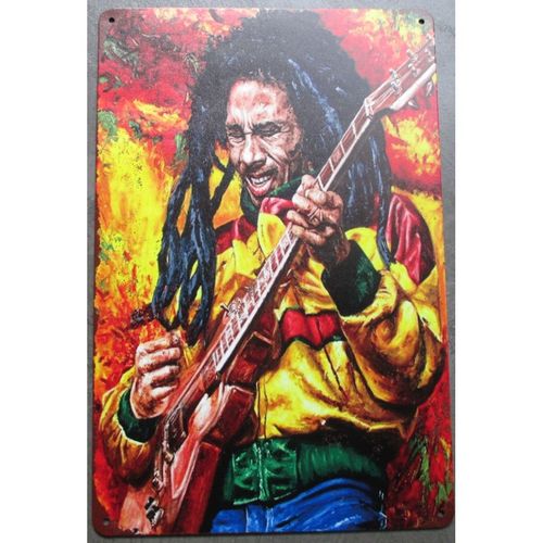 Plaque Bob Marley A La Guitare 30x20cm Tole Aspect Vieillit