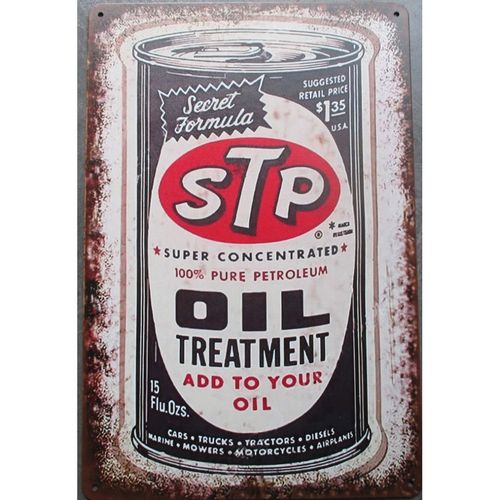 Plaque Stp Oil Treatment 30x20cm Tole Aspect Vieillit Deco Garage