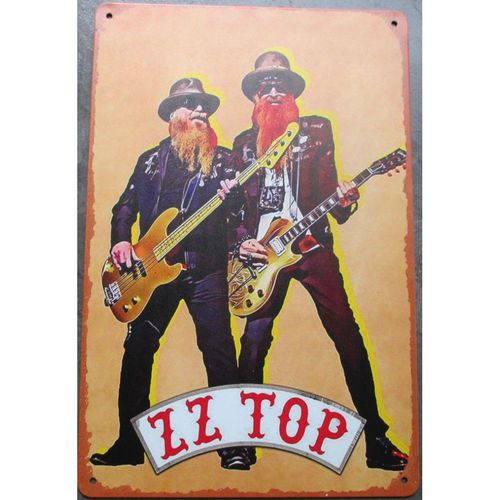 Plaque Zz Top Sur Fond Jaune 30x20cm Tole Aspect Vieillit Deco Musique