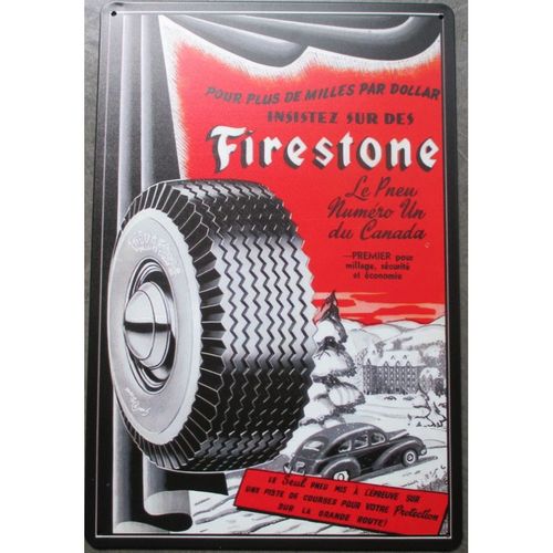 Plaque Firestone Pneu Numero 1 Au Canada 30x20cm Tole Aspect Vieillit