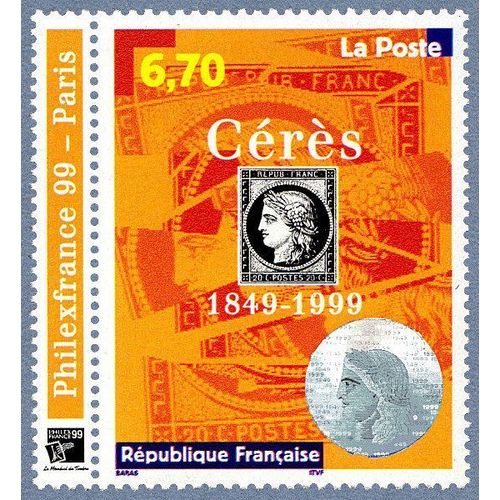 France 1999, Très Beau Timbre Neuf** Luxe Yvert 3258, Exposition Philexfrance 99, 150ème Anniversaire Du 1er Timbre Français, Le Cérès 20c. Noir.