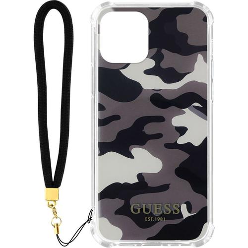 Coque Guess Iphone 12 Camouflage + Dragonne Gris