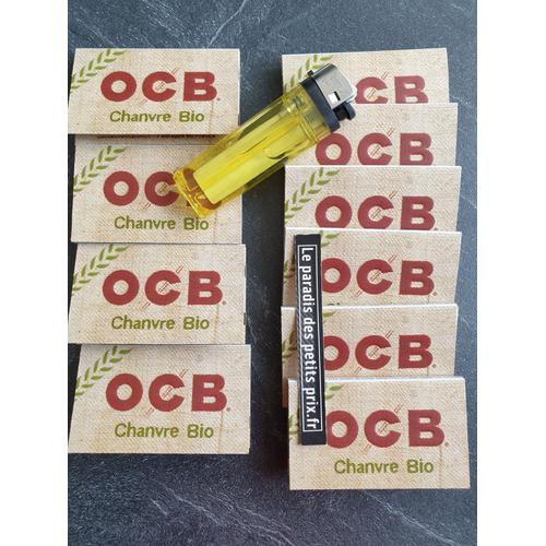 OCB chanvre BIO,10 carnets de 100 feuilles OCB BIO non blanchi + 1 briquet KDO