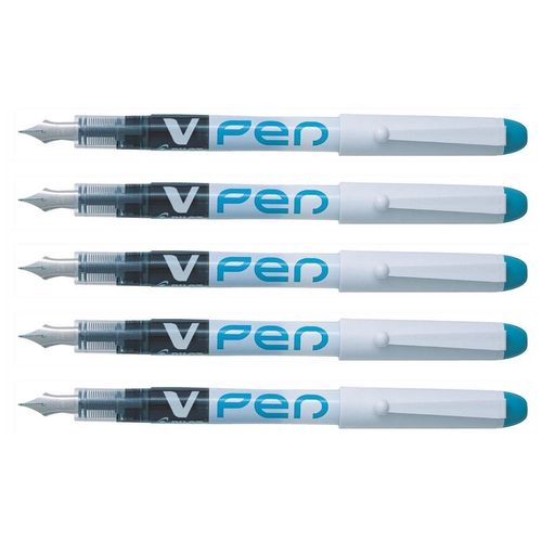 Pilot Lot De 5 Stylos Plume Jetable Effaçable V-Pen Pte Moyenne Turquoise