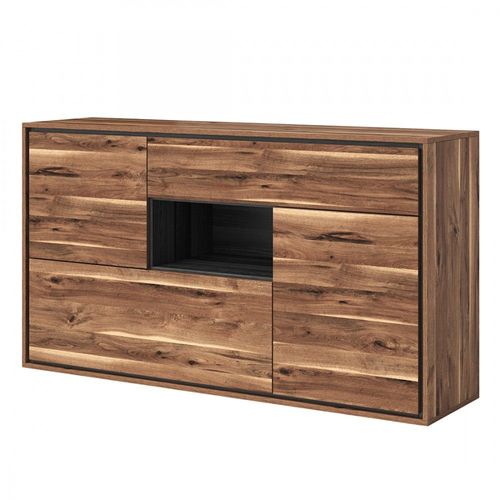 Buffet Design 155cm Pour Salon Couleur Chêne Et Gris Foncé Collection Silva.