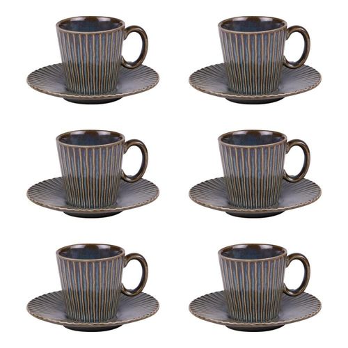 Coffret De 6 Tasses À Café Avec Sous Tasses Liv Bleu 9 Cl