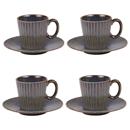 Coffret De 4 Tasses À Café Avec Sous Tasses Liv Bleu 22 Cl