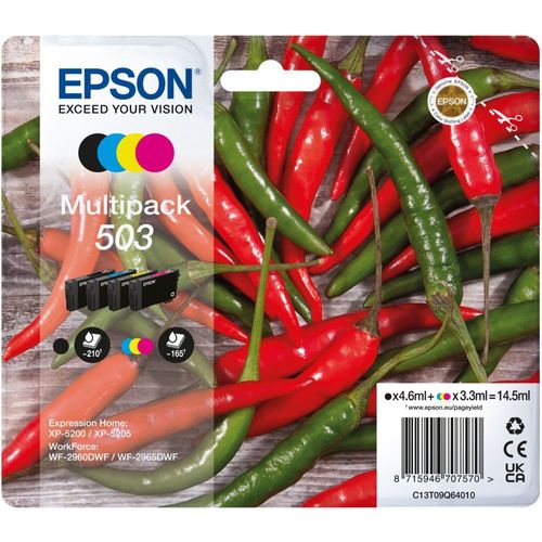 Epson 503 Multipack - Pack de 4 - noir, jaune, cyan, magenta - original - emballage coque avec alarme radioélectrique/ acoustique - cartouche d'encre - pour Expression Home XP-5200, XP-5205;...