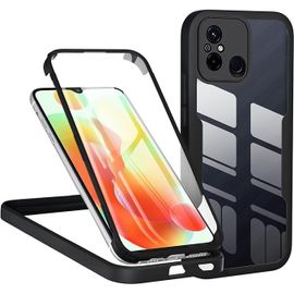 Coque Pour Xiaomi Redmi 12c/ Redmi 11a, Antichoc Housse Avec Protecteur D'écran Intégré, Étui De Téléphone 360 Protection Complet Portable Double Face Transparent Bumper Intégrale Case - Noir