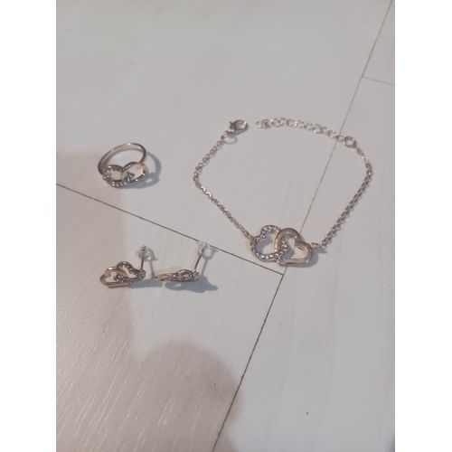 Parure Bracelet, Boucles D'oreilles Et Bague Coeurs Entrelacés
