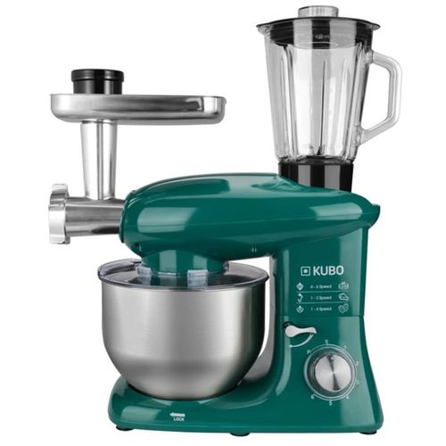 KUBO Robot Pâtissier Multifonctions, 1400W, Blender 1.5L, hachoir, bol en inox 6L, 6 vitesses + Pulse, Accessoires: Couvercle anti éclaboussures, 1 fouet, 1 crochet, 1 feuille, 3 grilles - KBKM4570