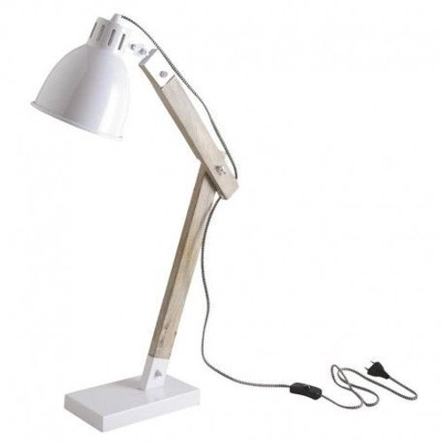 Lampe De Bureau En Bois Et Métal Blanc