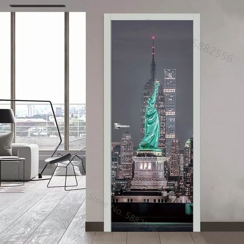 Autocollant de Porte de Paysage de Ville de New York,Papier Peint Mural en Vinyle,Décor de Maison,Art,Affiche d'Escalier
