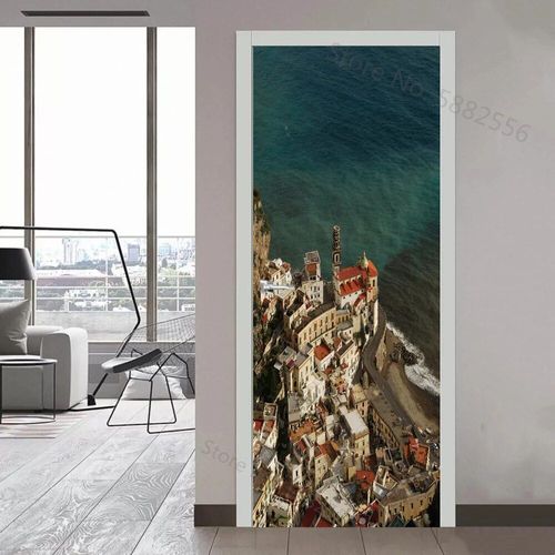 Autocollant de Porte de Paysage de Ville de New York,Papier Peint Mural en Vinyle,Décor de Maison,Art,Affiche d'Escalier
