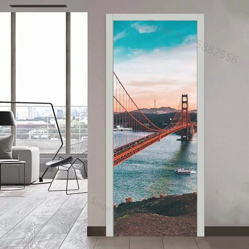 Autocollant de Porte de Paysage de Ville de New York,Papier Peint Mural en Vinyle,Décor de Maison,Art,Affiche d'Escalier