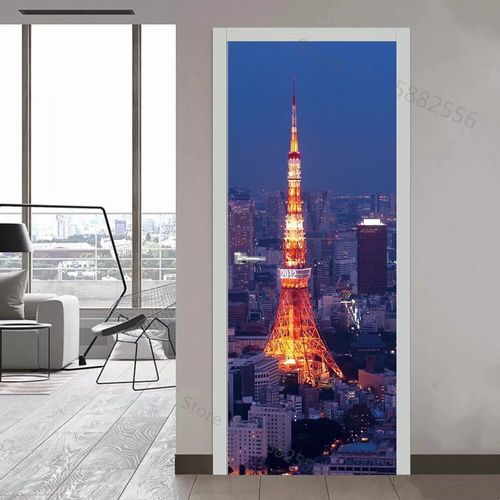 Autocollant de Porte de Paysage de Ville de New York,Papier Peint Mural en Vinyle,Décor de Maison,Art,Affiche d'Escalier