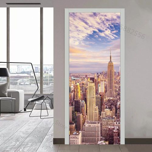 Autocollant de Porte de Paysage de Ville de New York,Papier Peint Mural en Vinyle,Décor de Maison,Art,Affiche d'Escalier