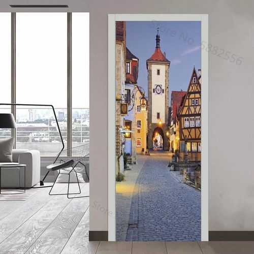 Autocollant de Porte de Paysage de Ville de New York,Papier Peint Mural en Vinyle,Décor de Maison,Art,Affiche d'Escalier