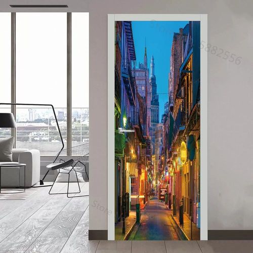 Autocollant de Porte de Paysage de Ville de New York,Papier Peint Mural en Vinyle,Décor de Maison,Art,Affiche d'Escalier