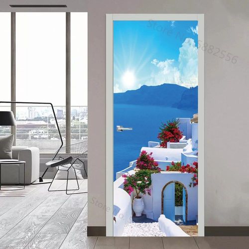 Autocollant de Porte de Paysage de Ville de New York,Papier Peint Mural en Vinyle,Décor de Maison,Art,Affiche d'Escalier