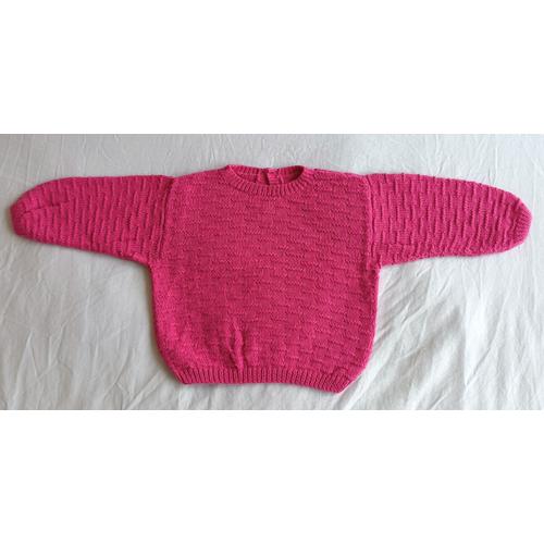 Pull Rose Fuchsia A Boutons Irises. Fait Main. Laine. Taille 3 Ans