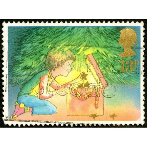 Timbre Oblitéré Angleterre, Cadeau De Noël, 1987, 13p