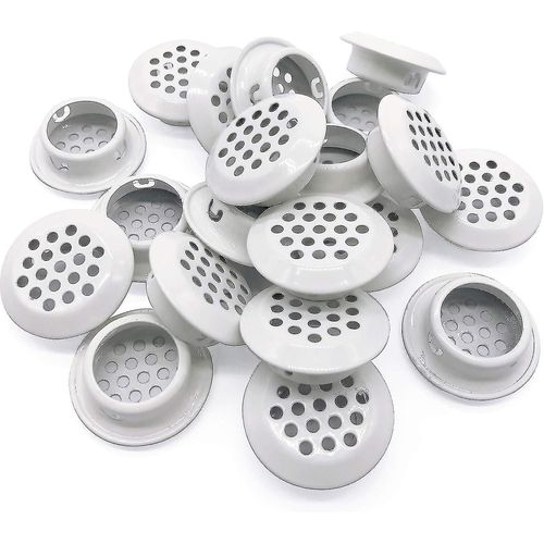 20pcs Air Vents 25mm Circular Soffit Vent Stainless Steel Round Vent Mesh Hole Louver Pour Cuisine Salle de Salle de Bains Cabinet Armoire (blanc)