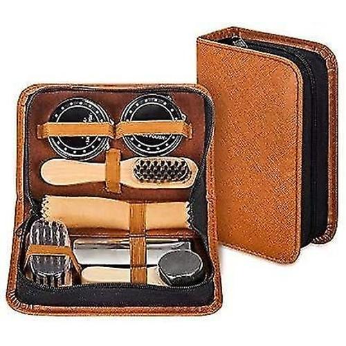 Kit De Cirage De Chaussures Avec Étui En Cuir Pu Élégant, Kit De Cirage De Chaussures De Voyage De 7 Pièces